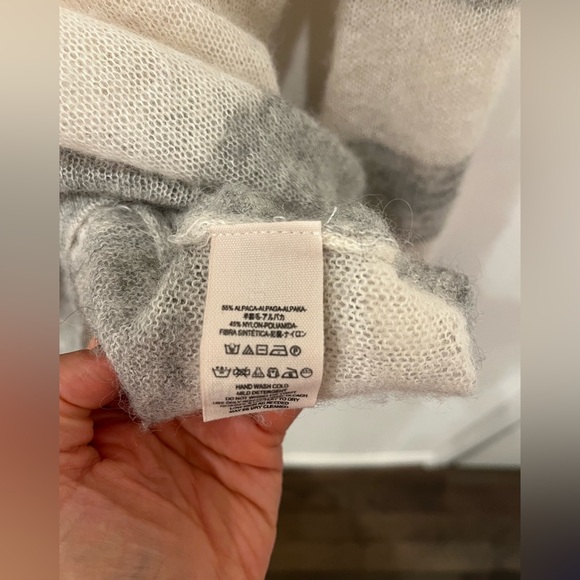 Free People Lulu Rugby Stripe Sweater Alpaca Cowl Neck Ivory Grey Large L L/G bo - Picture 5 of 7